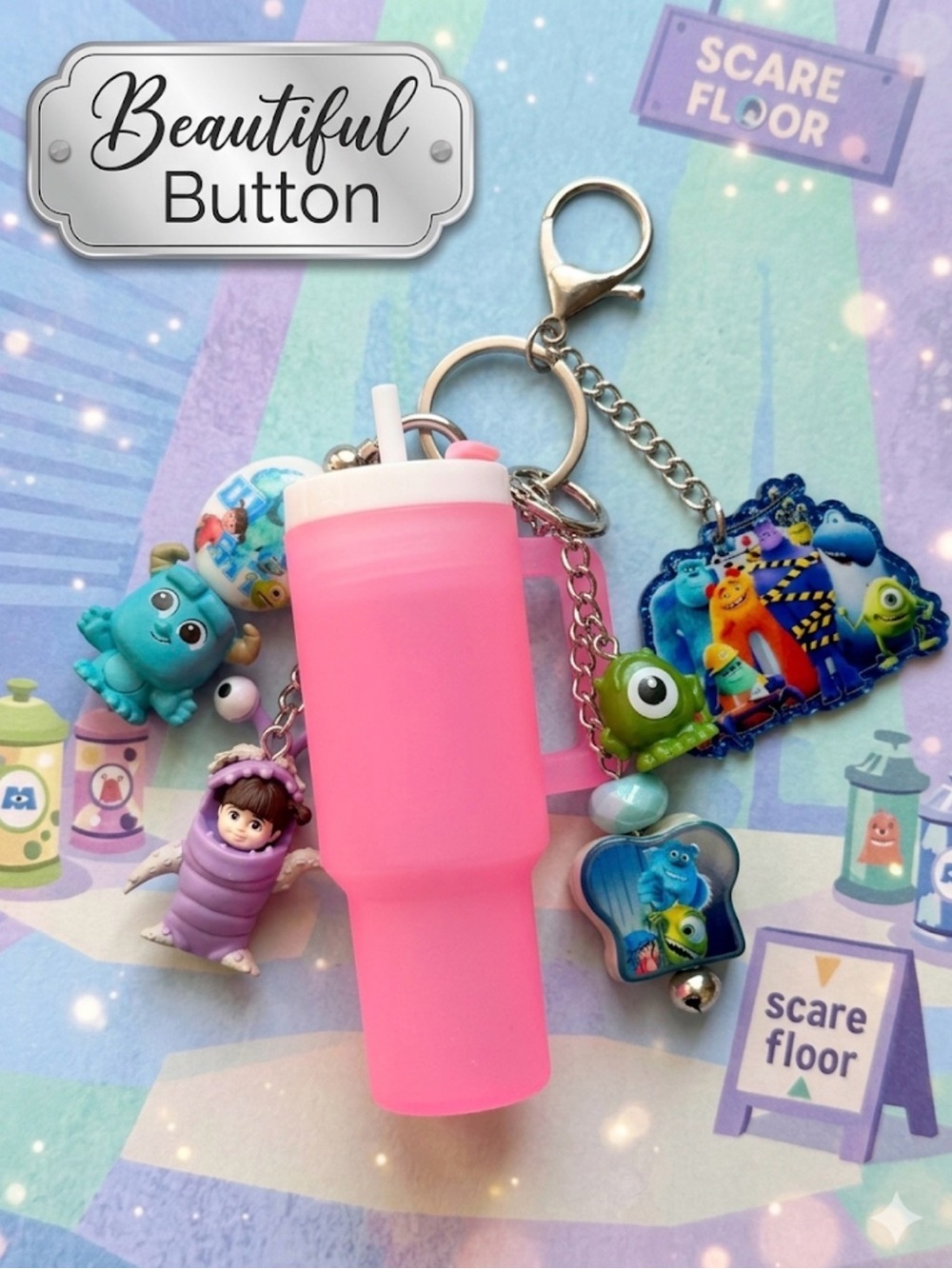 Custom keychain 
 Pink Drink Cup Keychain Charm